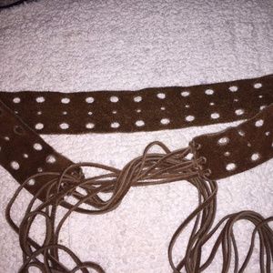 Brown Suede Belt with Fringe Detail